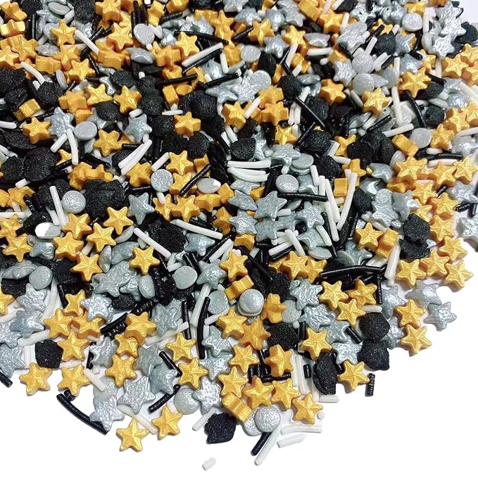 Sentovac Graduation Sprinkles Black Gold Sliver White Mix Edible Sprinkle Graduation Season Theme for Cake Decorating Candy Cupcake Cake Topper Cookie Baking Decorations Supplies