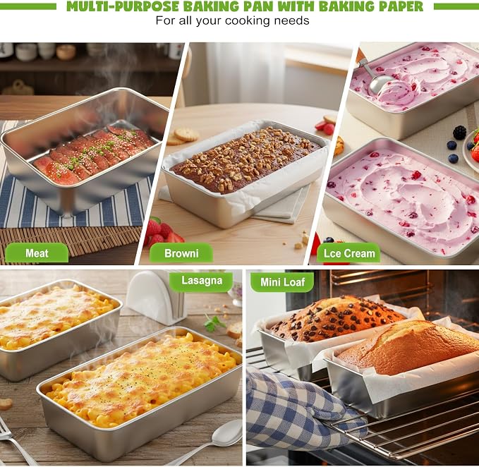 8.8 × 5.9 Inch 304 Stainless Steel Loaf Pans for Baking Bread, Set of 2 Heavy Duty Metal Bread Pan, Oven & Dishwasher Safe Bakeware for Meatloaf, Cake & Brownies, Even Heat Baking Performance