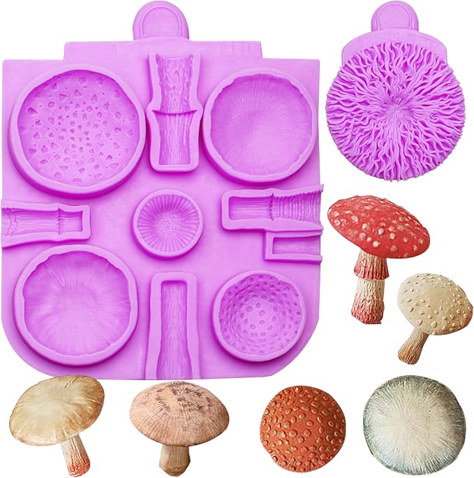 Mushrooms Silicone Mold, Toadstools Veiner Chocolate Molds for Wedding Cake Decoration, Cupcake Toppers, Pudding, Cookie Crumble