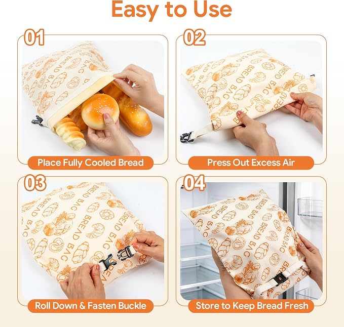 Beeswax Bread Bag, 2 Pack Reusable Bread Bags for Sourdough & Homemade Bread, Phsfem XL Size Organic Cotton Linen Bags with Natural Beeswax Lining,for Bread Freshness,Friendly Use, Orange