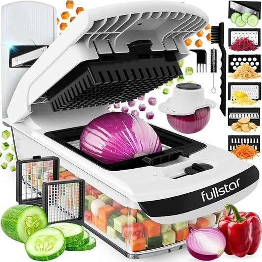 Fullstar Pro Original Vegetable Chopper & Mandoline - Chopper & Mandoline Lids - Food Chopper with Container, Fruit Slicer, Onion Dicer - All-in-One Prep Tool - Kitchen Gadgets & Gifts (8 in 1, White)