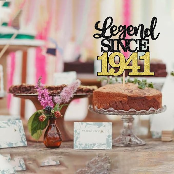 1 PCS Legend Since 1941 Cake Topper Black Gold Glitter Eighty Five Happy 85th Birthday Cake Pick Hello 85 Cheers to 85 Years Cake Decoration for 85th Birthday Anniversary Party Decorations Supplies