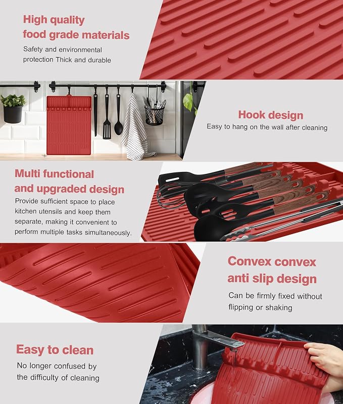 Silicone Griddle Tools Mat for Blackstone - Large Silicone Spatula Mat with Drip Pad - Griddle Mats BBQ Grill Accessories - Blackstone Griddles Accessories, Gifts for Men(red)