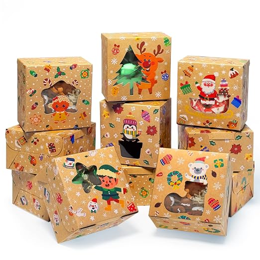 qiqee Christmas Shoes Bakery Boxes with Window 30pcs 4x4x2.5 Mini Cookie Boxes Macaron Boxes Small Donut Pastry Boxes for Christmas