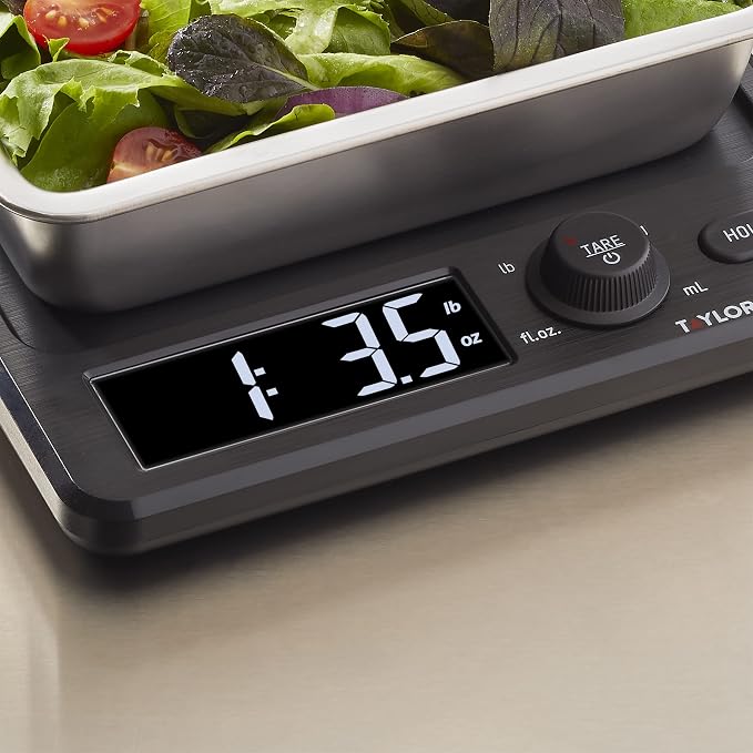 Taylor Digital Kitchen Scale with Dishwasher Safe Stainless Steel Container and Snap On, 22 pound capacity, Black