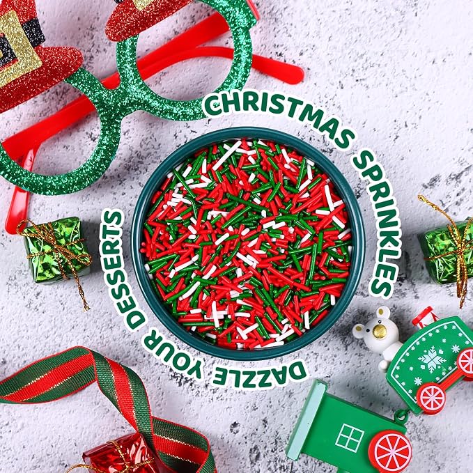 Christmas Jimmies Sprinkles for Cake Decorating, 3.52oz Edible Red Green Sprinkles for Cupcake Toppers Baking Cookie Ice Cream Dount Chocolate Christmas Food Decoration