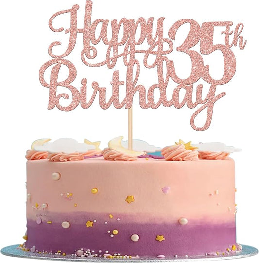 1 PCS Happy 35th Birthday Cake Topper Glitter Cheers to 35 Years Birthday Cake Pick 35 Fabulous Cake Decoration for Happy 35th Birthday Theme Party Decorations Supplies Rose Gold