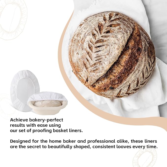 6 Pack Elastic Bread Proofing Basket Covers - Premium Linen & Cotton Liners for 8 inch Oval Sourdough Banneton, Non-Stick, Breathable Fermentation Cloth for Sourdough & Artisan Baking