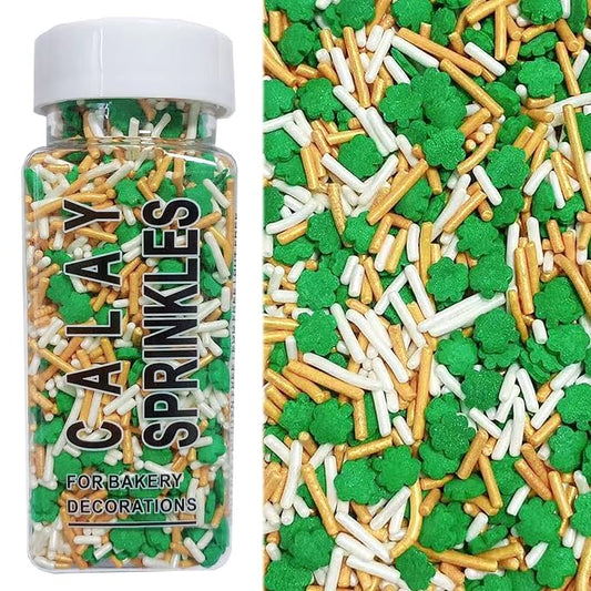 PhilaeEC St Patricks Sprinkles Edible for Cake Decoration Green Shamrock Gold White Jimmies Mix Sprinkles Cake Baking Cookie Cupcake Toppers Decoration Supplies