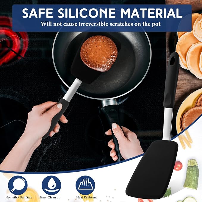 Large Silicone Spatula Flexible Silicone Cookie Spatula Heat Resistant Large Pancake Turner for Kitchen Use Nonstick Cookware No Scratch Cooking Flipper for Egg Pancake