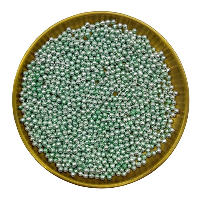 Dynastang 4mm Silver Green Pearls Sprinkles Edible Pearls Cake Decorating Stars Cake Decorations Cupcake Toppers Cookie Decorating Perfect for Cakes, Cupcakes, Desserts Toppings 3OZ