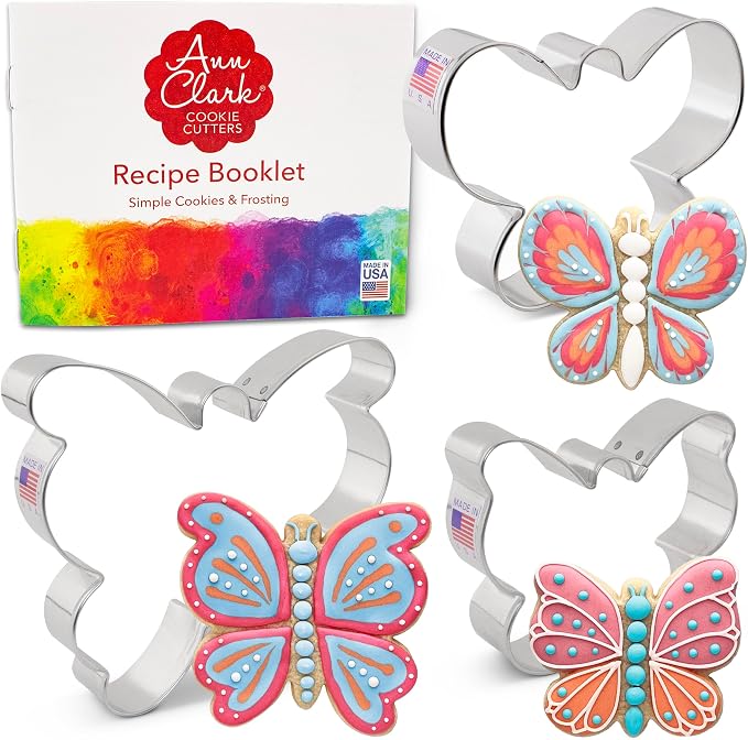 Ann Clark Cookie Cutters Butterfly Cookie Cutters 3-Pc. Set Made in USA, Small, Medium, and Large Butterflies