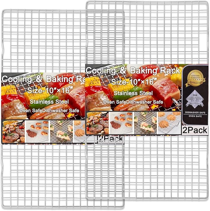 Cleaning Brush Included Cooling Rack for Cooking and Baking - 10" x 15" Set of 2 Stainless Steel, Oven Safe Grid Wire Cookie Cooling Racks