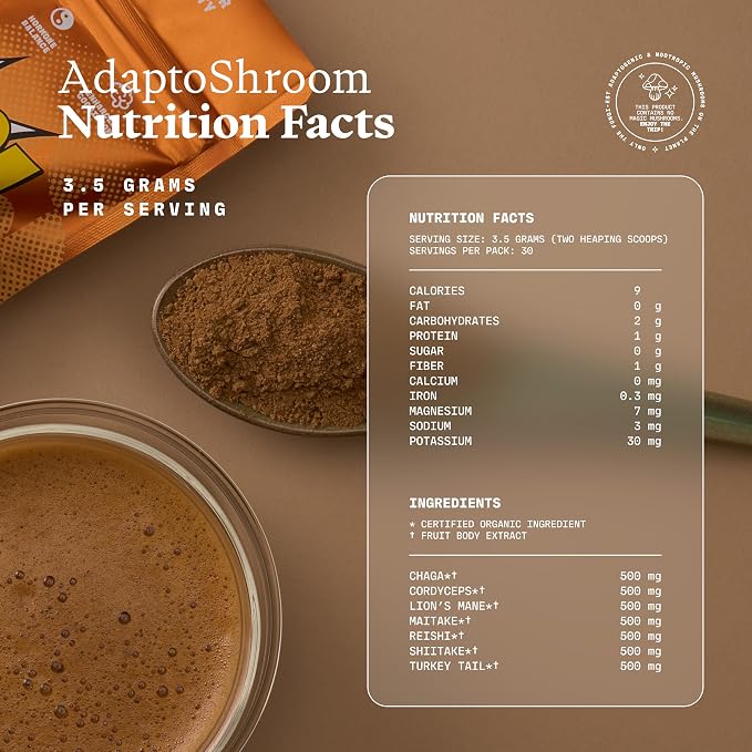 Ultra Life Sport - AdaptoShroom 7 Adaptogenic Mushrooms - Organic Mushroom Supplement - Cordyceps, Lion’s Mane, Chaga, Turkey Tail, Maitake, Shiitake, & Reishi - Immunity Support Adaptogen Drink