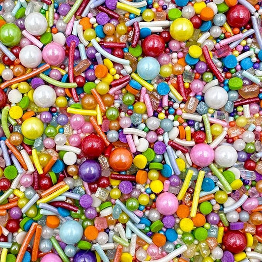 Rainbow Sprinkles for Cake Decorating, 4.6Oz Pastel Jimmies and Pearls Sprinkles Mix for Donut Cookie Baking Brownies Cupcake Ice Cream Toppings