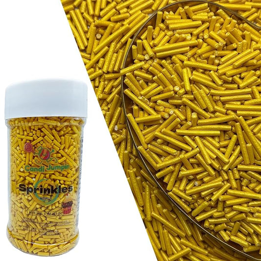 CandiJumpin Gold Jimmy Sprinkles, Gold Sprinkles for Cake Decorating Edible Cake Jimmies Edible Crunchy Jimmies Ice Cream Toppings, Baby Shower Party Wedding Christmas Supplies 3 OZ