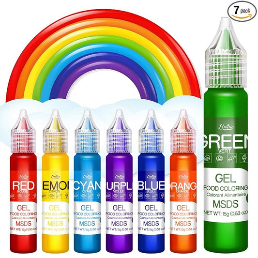 Gel Food Coloring - Rainbow Edible Gel Food Color Dye for Baking, Cake Decorating, Royal Icing, Cookie, Fondant, Macaron - 7 x 15g Food Grade Concentrated Food Coloring for Drinks, DIY Crafts