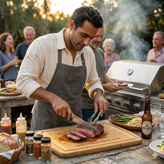 Personalized BBQ Cutting Board Gift - Custom Engraved Bamboo Wooden Grill Board for Dad Husband Grandpa, Grilling Gifts for Men, Grill Master Meat Steak Board, Birthday, House Warming Gifts New Home