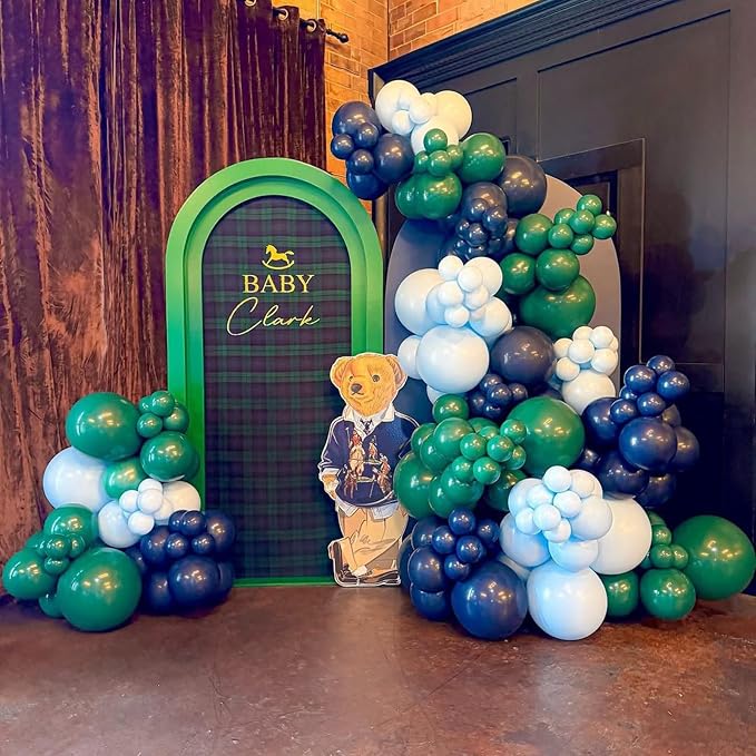 Blue and Green Balloon Garland Kit, 134Pcs Navy Blue,Dark Green,Macaron Blue Balloon Arch Kit for Birthday Dinosaur Party Jungle Safari Wild Baby Shower Graduation Decorations