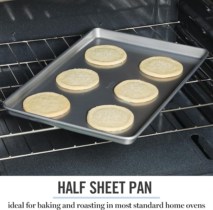 Martha Stewart Gallen 17 x 11 Inch Nonstick Carbon Steel Cookie Sheet - Silver Durable Baking Pan for Cookies, Brownies & Roasting