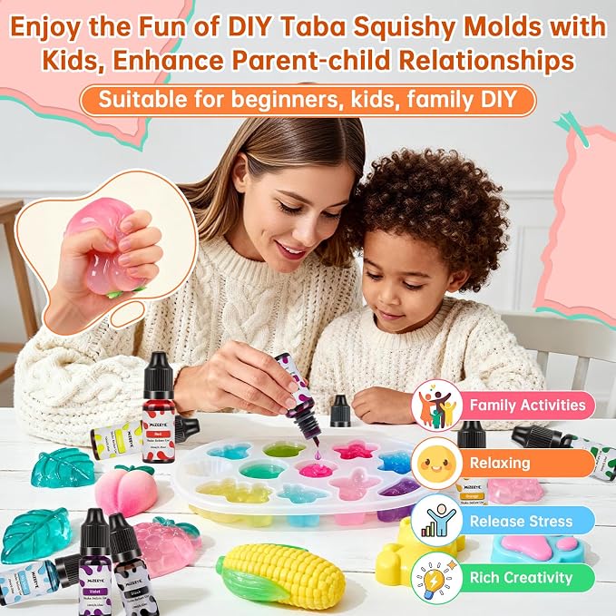 Silicone Pigment Set for Taba Squishy Maker & Silicone Mold, Washable Liquid Coloring Dye for Boys & Girls, Beginners & Family DIY, Basic 8 Colors Squishy Making Paint Kit, 10 ml Each.