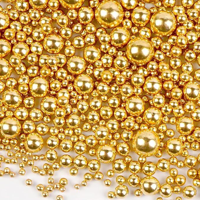 Gold Pearl Sprinkles for Cake Decorating, Edible Sugar Pearl, 180g/6.35oz Mix Size, Edible Candy Pearl Cake Decorations, Cupake Toppers, Cookies, Easter Wedding Party Birthday Supplies