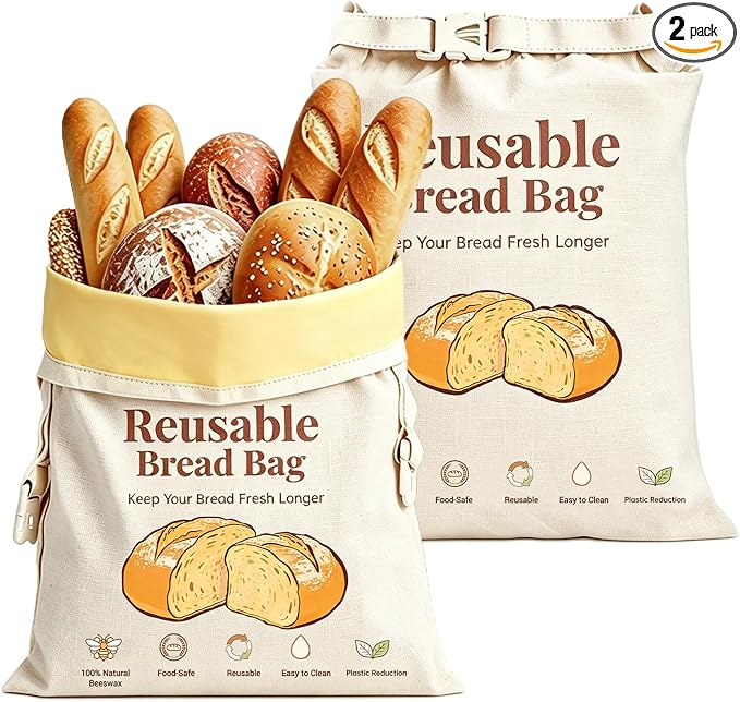 Beeswax Bread Bags for Sourdough & Homemade Bread, 2-Pack 17x13 Inches XL Reusable Bread Storage Bag, Keeps Loaves Fresh Longer, Freezer Safe, Gift for Bakers & Bread Lovers - Sustainable, Zero Waste