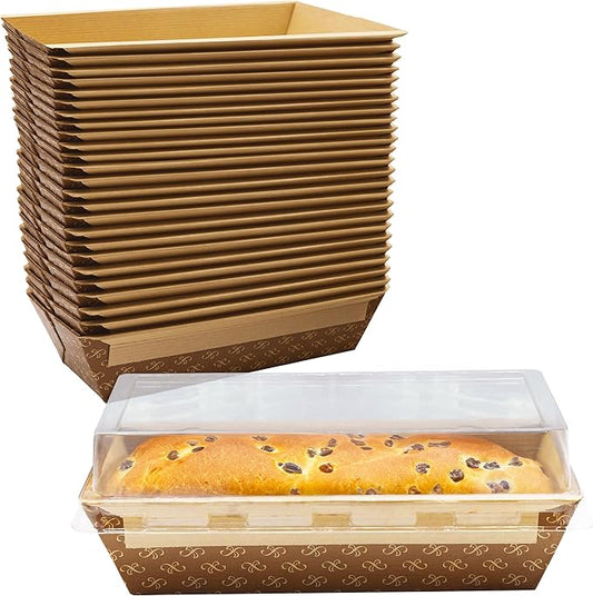Chef-Grade 1Lb Paper Loaf Pans w/Lids 25 Pk. Elegant Disposable Bakeable Kraft Pan Supplies for Baking Bread, Small Meatloaf, Bundt Cake, Sweets for Holiday Gifts Bake Sales or Fundraiser.