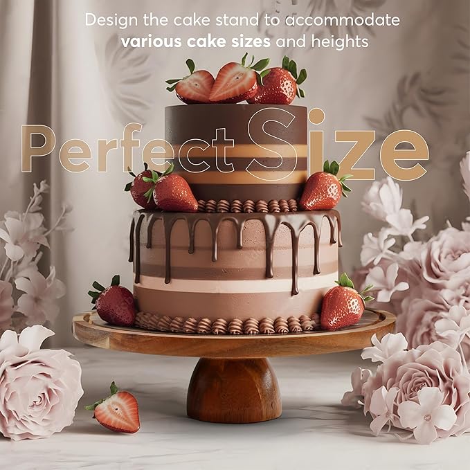 2-in-1 Acacia Wood Cake Stand with Lid, Cake Stand with Acrylic Dome Light Weight, Strudy & Well Polished, Cake Plate with Lid for Parties, Weddings, and Everyday Use, Cake Display Stand with Lid