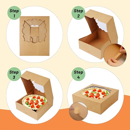 20 Pack Pie Boxes 9x9x3Inch Cake Boxes Bakery Boxes with Window for Pie, Cookies, Donuts, Chocolate Covered Strawberries, Graduation Gifts Party Favors(Brown)