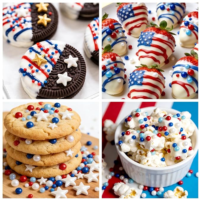 White Edible Pearl Sprinkles for Cake Decorating, 4 sizes Patriotic Sprinkles, 160g/5.64oz, Candy Pearls Sprinkles for Cupcake, Cookie, Baking Cake Decorations, Wedding Party Holiday Supplies