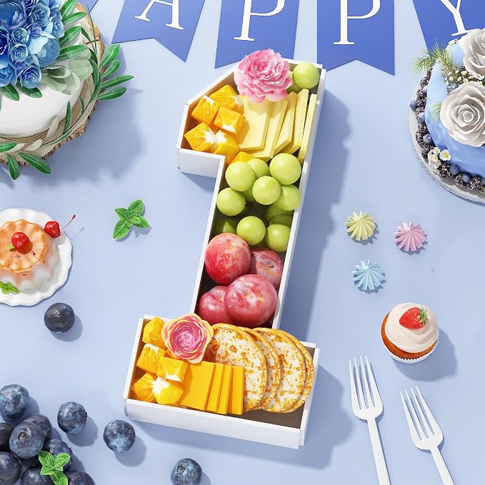 HILAVO Cardboard Number for Charcuterie, 13.7" Cardboard Number 1 Fillable Number for Food Paper Mache Number Boxes for Cupcake Sweet Candy Baby Shower Birthday Anniversary Party Decorations
