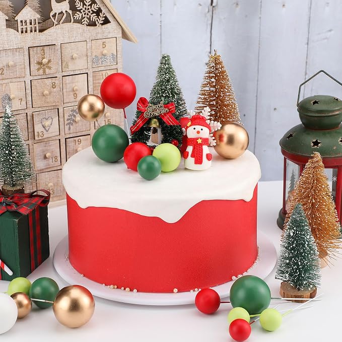 108 Pcs Balls Cake Topper DIY Cupcake Insert Foam Balloons for Cake Baking Wedding Anniversary Birthday Decoration(Various Green, Red, Gold, White,Multi Sizes)