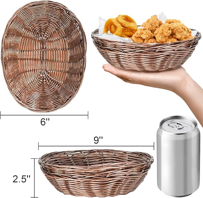 Yesland 16 Pcs Plastic Oval Basket for Gifts Empty, Small Bread Basket Food Storage Baskets with Clear Gift Bags and Colorful Pull Bows, 9 X 6 X 2.5 Inches Bin for Kitchen Restaurant Christmas