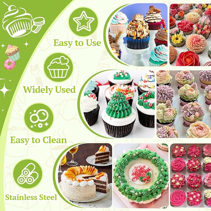 Hendiy Piping Tips Set, 48 Cake Decorating Tip | Stainless Steel, Frosting Piping Kit, Small Frosting Icing Tips, For Cupcakes, Cake, Cookie