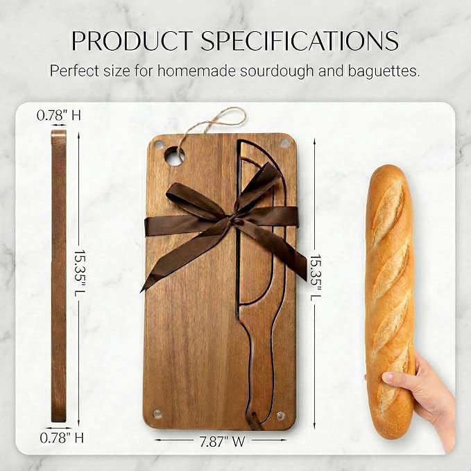 Sourdough Bread Slicer Set, Sourdough Knife & Bread Cutting Board with Crumb Tray Design, Ergonomic W-Handle Grip, Non-Slip Pads, Magnetic Storage, Left & Right Handed, Extra Blade, Bakers Gift