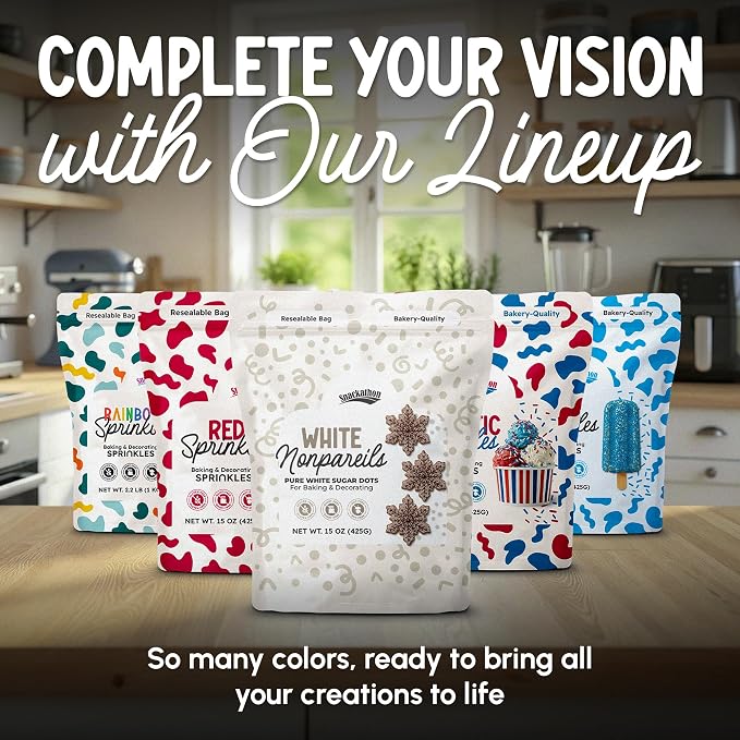 Snackathon Sprinkles for Baking & Decorating, White Nonpareils, 15 oz Resealable Bag, White Sugar Dot Sprinkles for Cakes, Ice Cream, Cupcakes, Cake Pops & Dessert Toppings