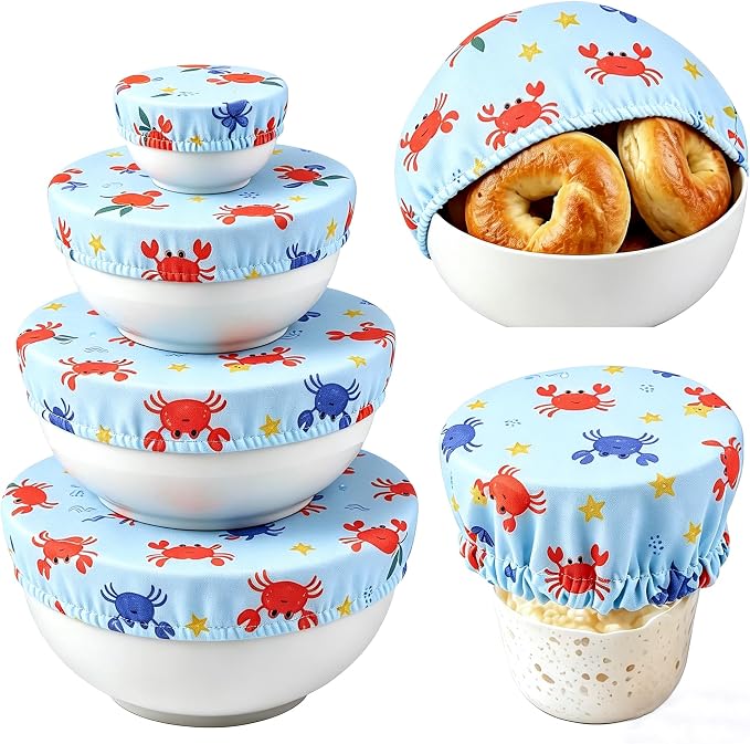 6PCS Bowl Covers Reusable Bread Proofing Bowl Covers Sourdough Bread Baking Accessories, Crabs