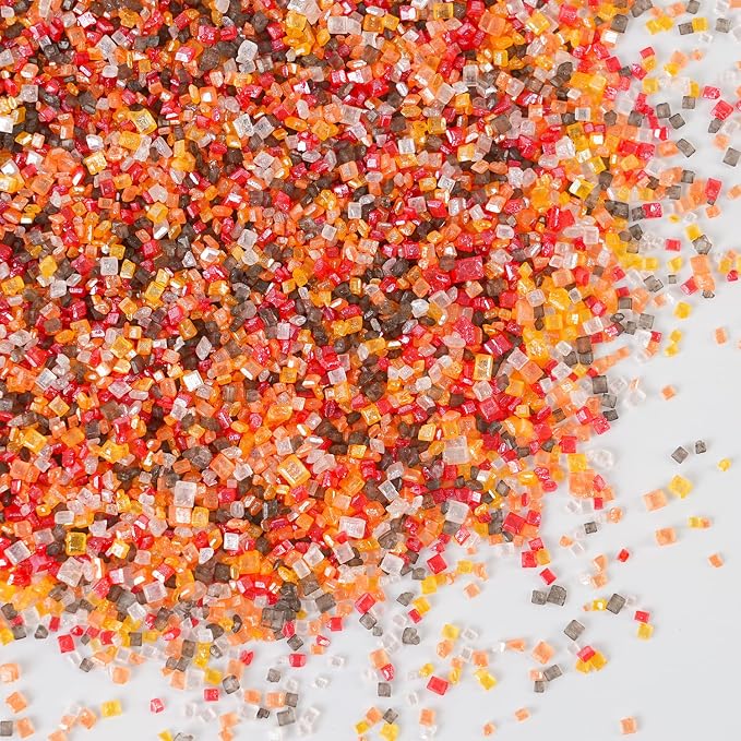 Autumn Sanding Sugar, 120g - Orange, Yellow, Red, White & Brown Edible Sparkling Sugar crystals for Fall Baking Decorations, Cookies, Cakes, Cupcakes - Hallowen Thanksgiving Decor Sugar Crafting