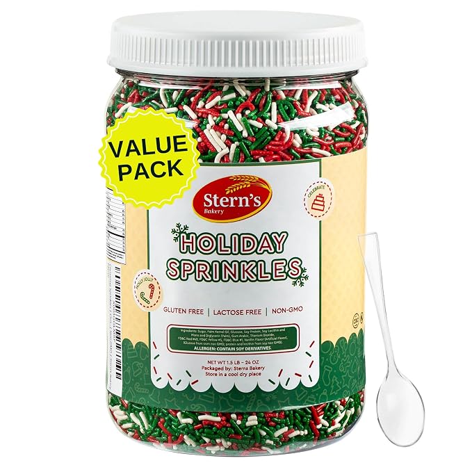 Christmas Sprinkles | Holiday Sprinkles for Baking & Cake Decorating 1.5 LB | Dairy Free & Nut Free | Stern’s Bakery