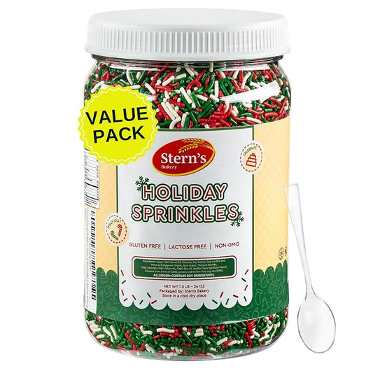 Christmas Sprinkles | Holiday Sprinkles for Baking & Cake Decorating 1.5 LB | Dairy Free & Nut Free | Stern’s Bakery