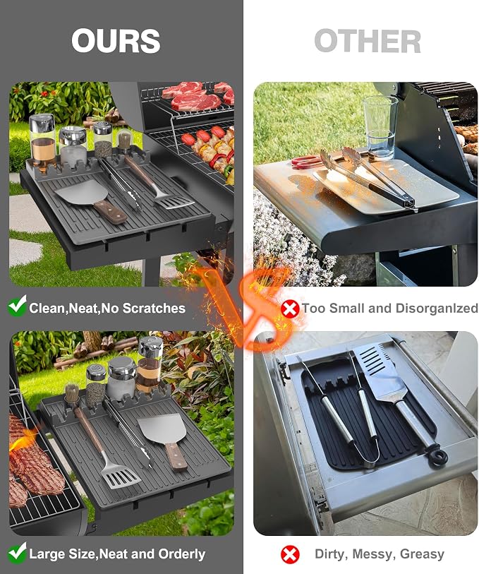 Silicone Griddle Tools Mat for Blackstone - Large Silicone Spatula Mat with Drip Pad - Griddle Mats BBQ Grill Accessories - Blackstone Griddles Accessories, Gifts for Men(Gray)
