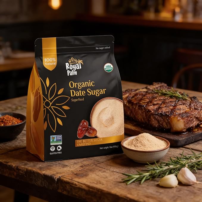 Royal Palm Organic Date Sugar (1LB) - Premium Natural Sweetener - Ideal Baking Sugar Substitute - High-Fiber Vegan & Paleo Alternative - Gluten-Free & Kosher - Non-GMO - 16oz Pack - USDA Certified