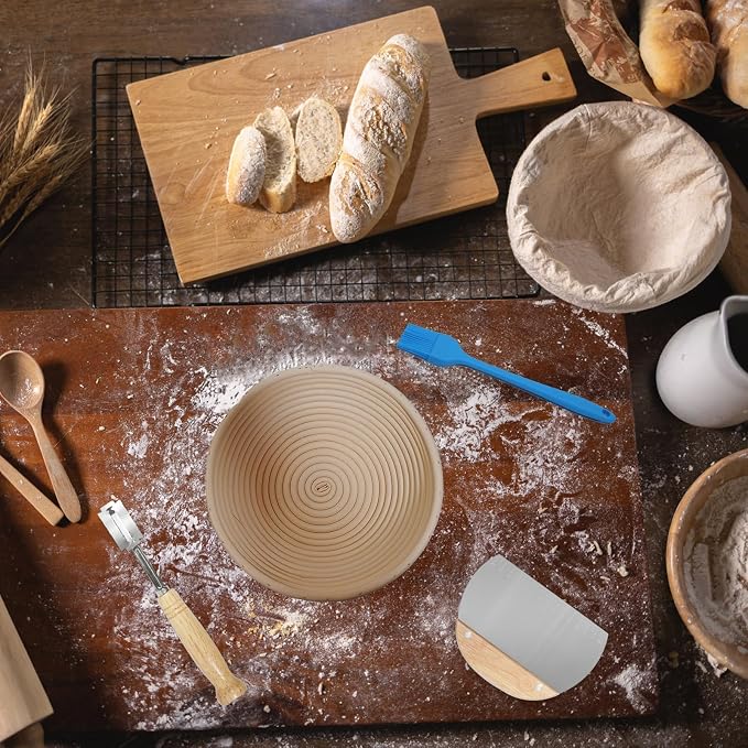 Bread Proofing Basket Set of 2,9 Inch Round Sourdough Bread Baskets Bowls with Bread Lame Bread Making Tools Supplies for Sour dough Baking Fermentation
