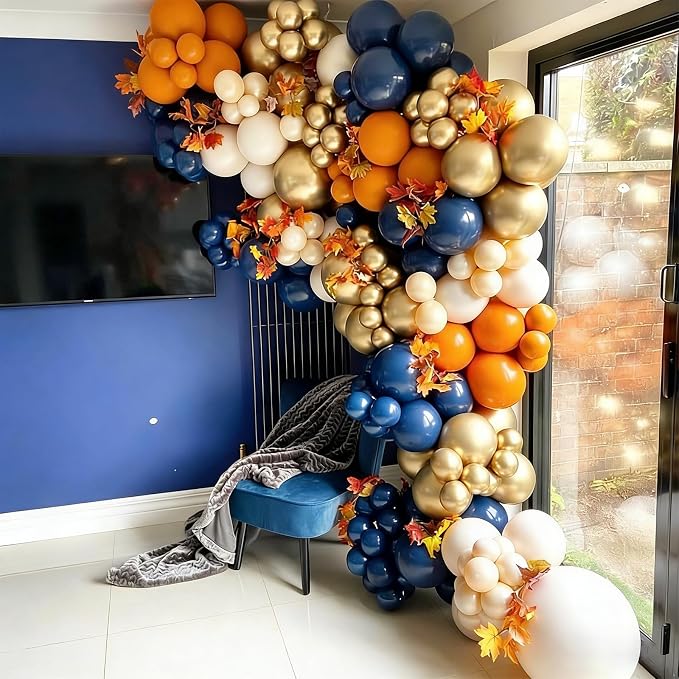 Blue and Orange Balloon Arch Kit 154pcs Orange Navy Blue White Gold and Confetti Balloons for Wedding Baby Shower Cartoon Theme Birthday Party Decorations