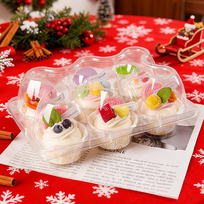 NPLUX 6 Count Cupcake Containers 30 Pack Cupcake Holders Clear Plastic Stackable Cupcake Boxes with Detachable Tall Dome Lids for 180 Cupcakes, BPA Free, Standard Size