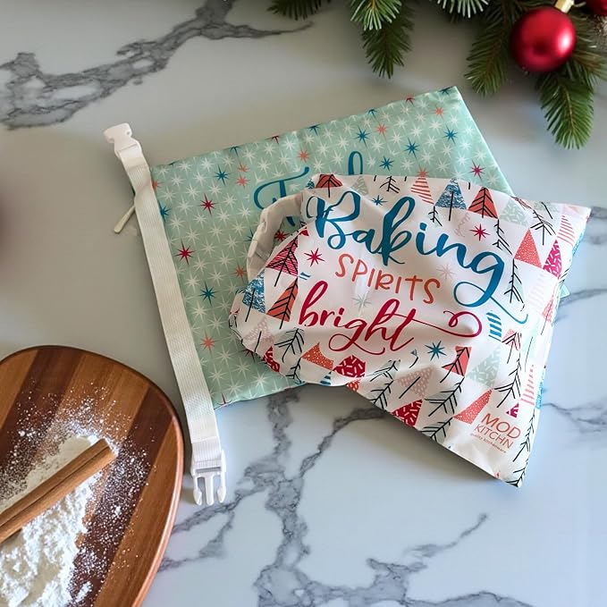 Holiday Bread Bags for Homemade Bread, 2-Pack XL Reusable Sourdough Bread Bags, Christmas Gift Bags for Artisan Loaves, Freezer Safe