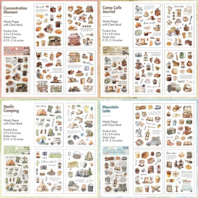 Vintage Coffee Washi Stickers for Scrapbooking – 270+ Aesthetic Cafe, Food, Dessert, Baking & Camping Stickers for Journals, Planners & DIY Crafts