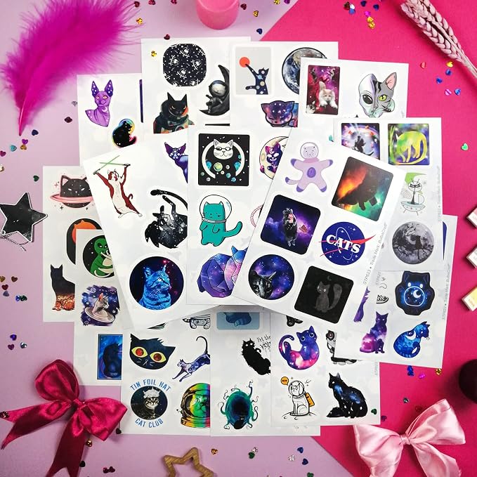 BulbaCraft 100Pcs Space Cat Stickers - Galaxy Cate Stickers, Gifts for Women & Men