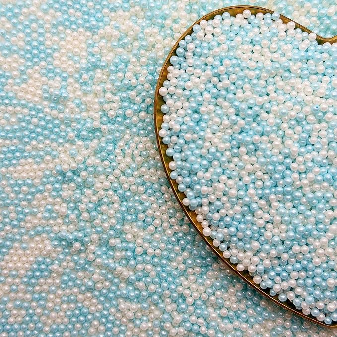 CandiJumpin 2mm Blue and White Edible Pearls, White and Baby Blue Nonpareils Sprinkles Small Pearl Sprinkles for Cake Decorating Mini Sugar Pearls for Baking Baby Shower Party Wedding Christmas Supplies 3 OZ